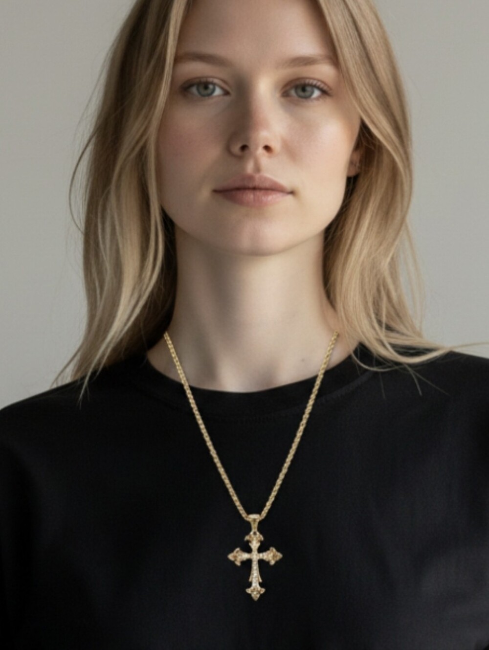 💛▪️Piper K ▪️ Gold Cross Pendant Necklace with Clear Stones - Picture 3 of 7